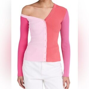 STAUD color block ribbed off the shoulder pink peach lilac sweater size large